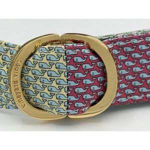 Vineyard Vines Martha's Vineyard Whale Patchwork Belt Gold D Ring Buckle Sz S 36